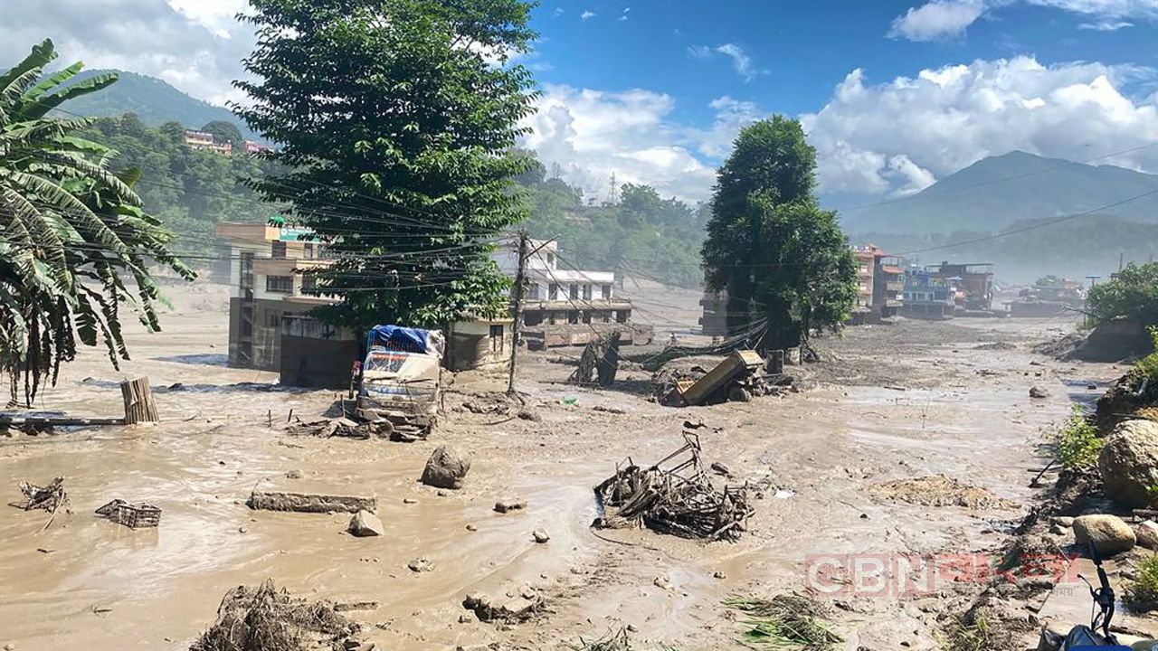 নেপালের বন্যাকবলিত একটি এলাকা