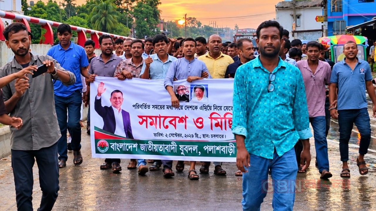 পরিকল্পিত সন্ত্রাস-নৈরাজ্যের প্রতিবাদে পলাশবাড়ীতে যুবদলের বিক্ষোভ মিছিল ও সমাবেশ