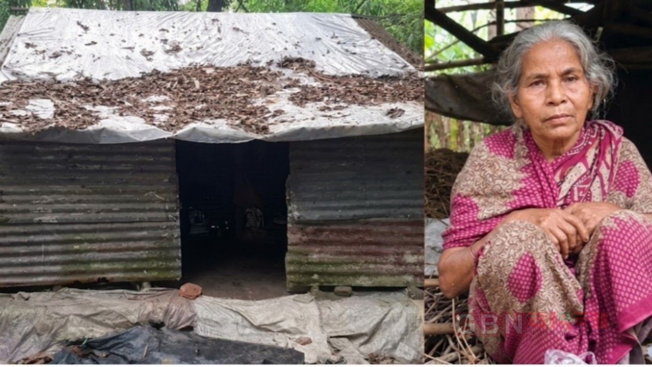 সামান্য বৃষ্টিতেই ভেসে যায় ঘর, নিরাপত্তা ও মাথা গোঁজার ঠাঁই চান ৭০ বছরের বৃদ্ধা কনক হালদার