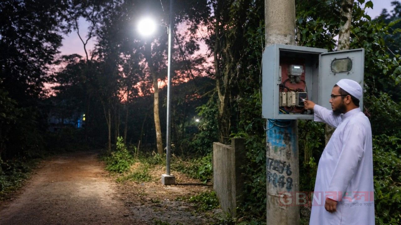 গৌরনদী পৌরসভার বানিয়াশুরীতে প্রথমবার সড়ক বাতি সংযোগ